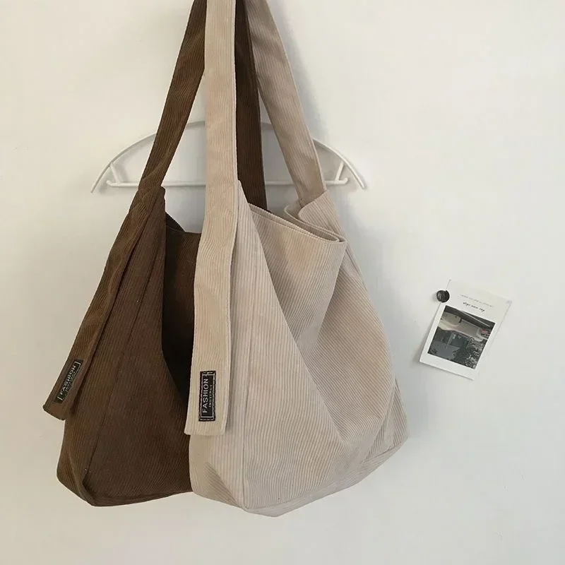 

Large Corduroy Shoulder Shopper Bag for Women Cotton Cloth Fashion Canvas Tote Shopping Bags Woman Handbags Reusable Travel Bags