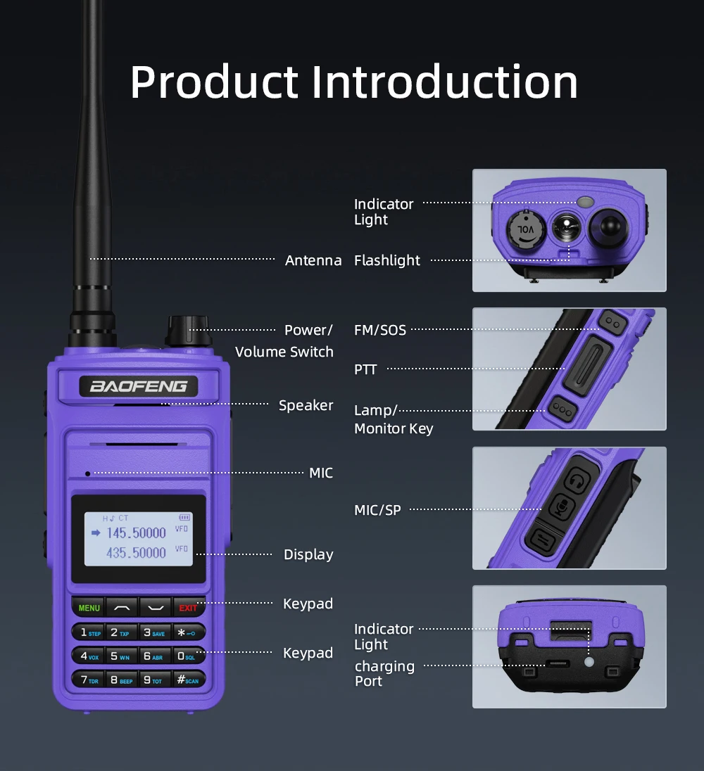 2023 BaoFeng Exclusive UV-999 Pro MAX 10W High Power Walkie Talkie TYPE-C Charger 999 CH Long Range Ham Two Way Radio UV5R UV13