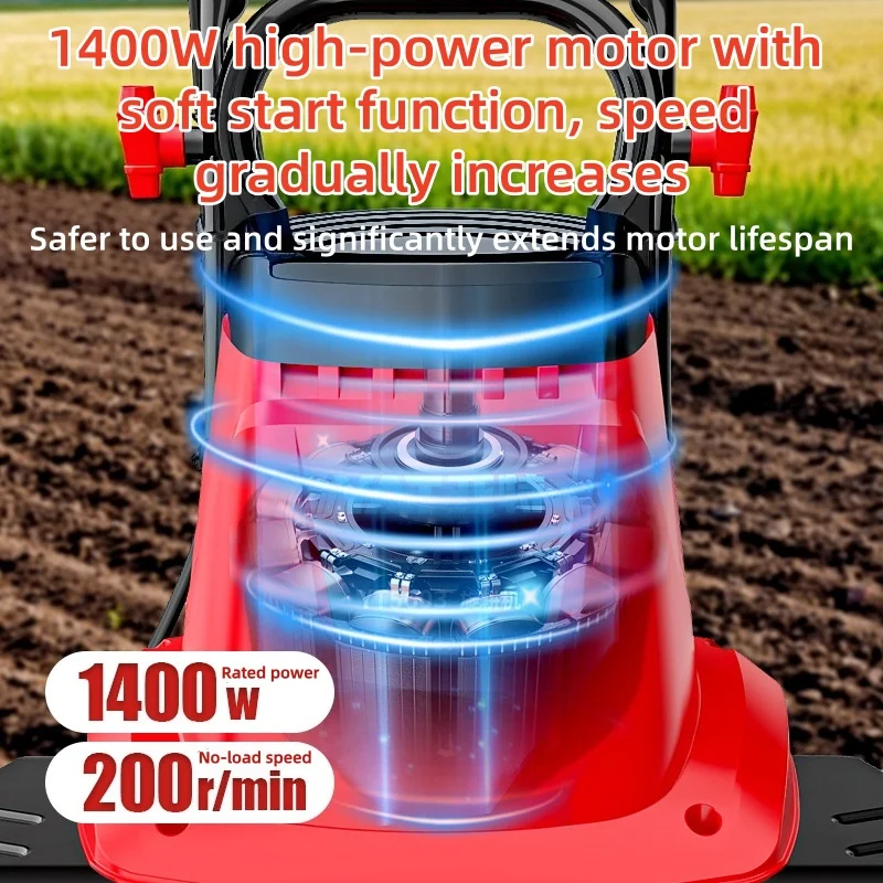 Electric Cultivator, Rotary Tiller Adjustable Height Garden Hand-held Cultivator Ditching and Plowing Unit for Land Preparation