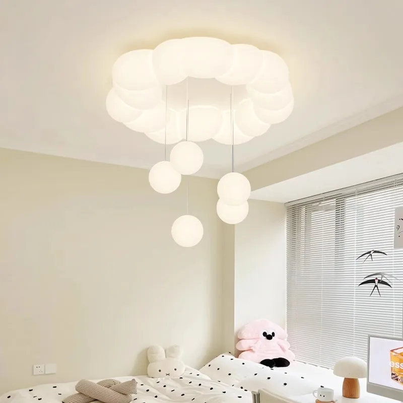 Children's Room Cloud Ceiling Lights LED White Cloud Bubble Ball Lamp Cream Style Warm Baby Room Boy Girl Bedroom Ceiling Lamps