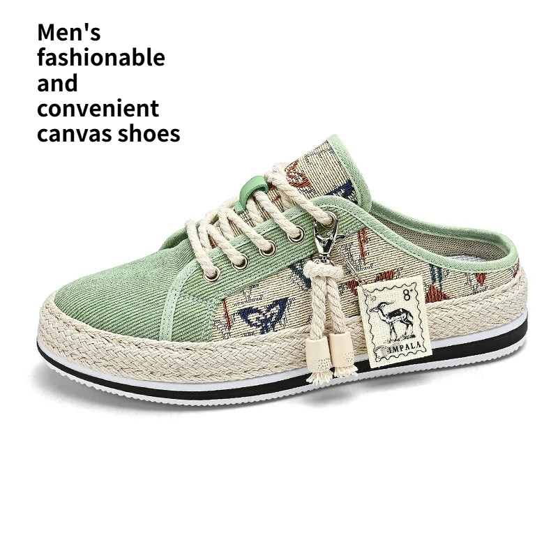 

Fashionable retro one foot toe baotou men's half drag summer outdoor breathable casual shoes versatile canvas shoes