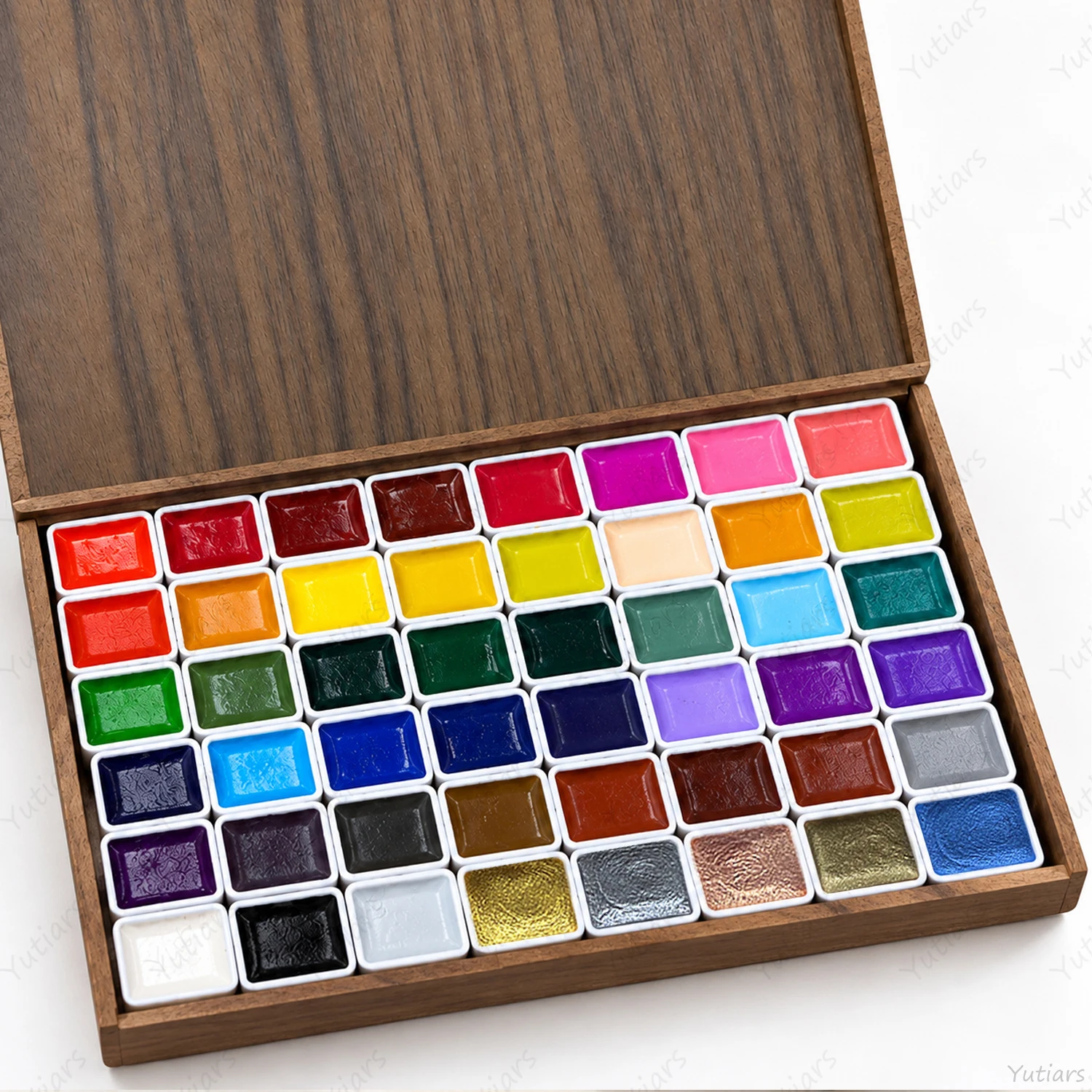 48 Color Watercolor Paint Set in Wooden Case, 43 Solid + 5 Pearlescent Colors, Portable Artist Palette for Painting and Travel