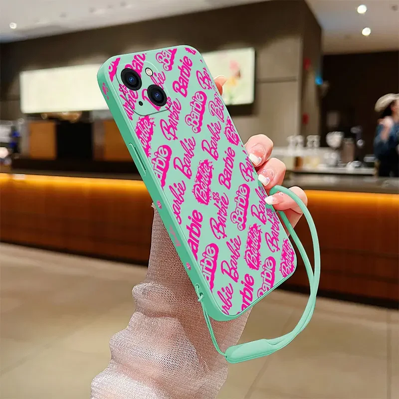 Cool Pink B-Barbies Phone Case For iPhone 15 14 13 12 11 Pro Max Mini X XR XS MAX SE20 8 7 Plus Silicone Cases with Hand Strap