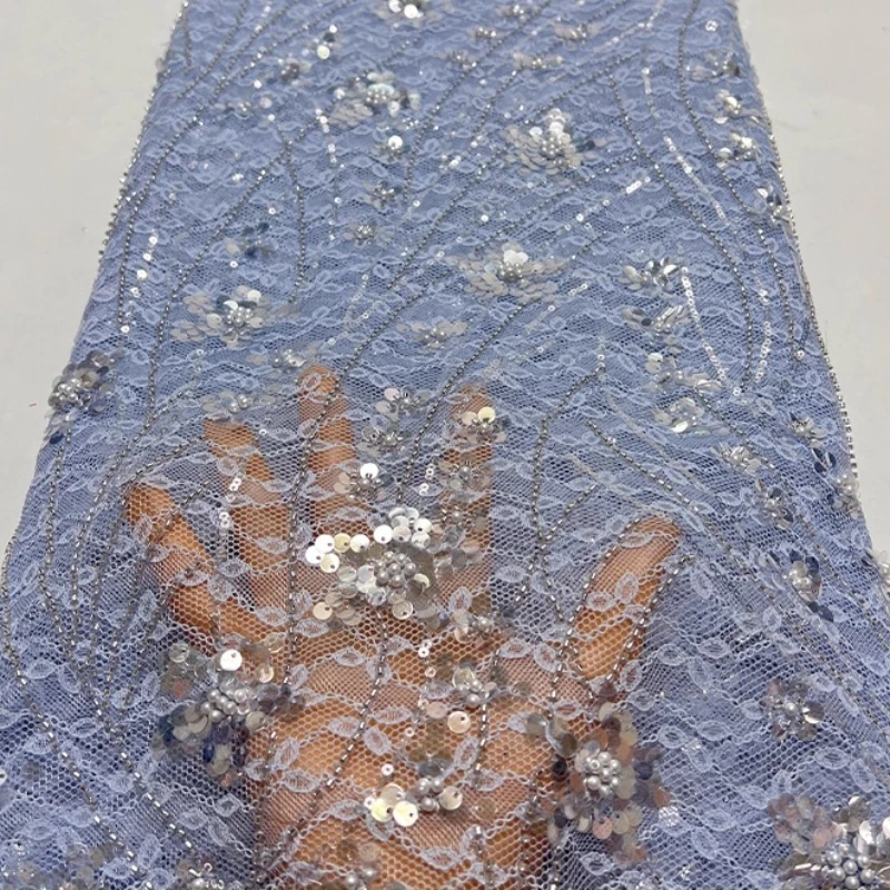 

French luxurious lace mesh fabric, African beaded three-dimensional flower beaded sequin embroidery fabric, lace trim fabric