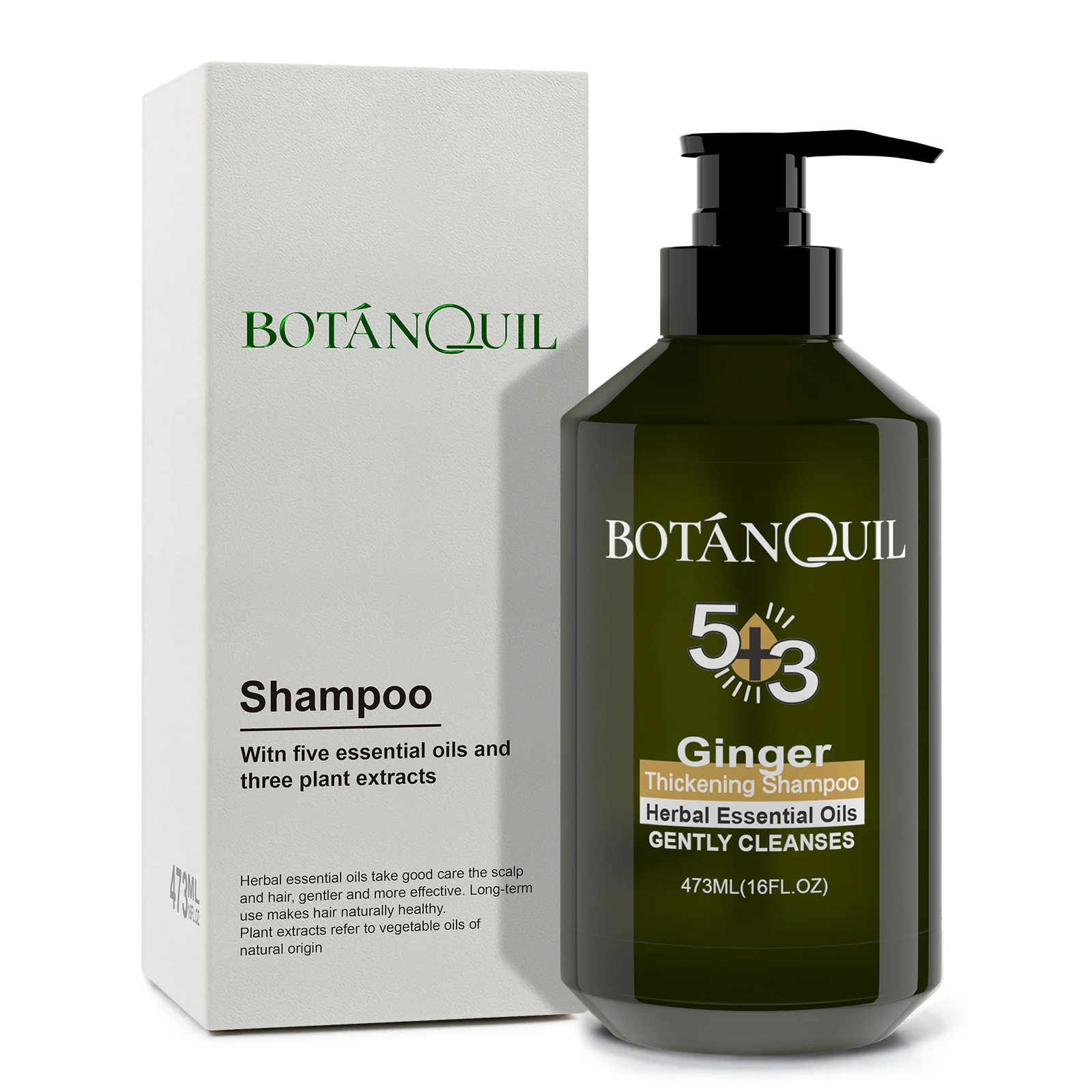 BOTÁNQUIL Champú de jengibre de 473 ml para la caída del cabello y el adelgazamiento del cabello para hombres y mujeres Champú de aceite esencial con aroma a base de hierbas naturales