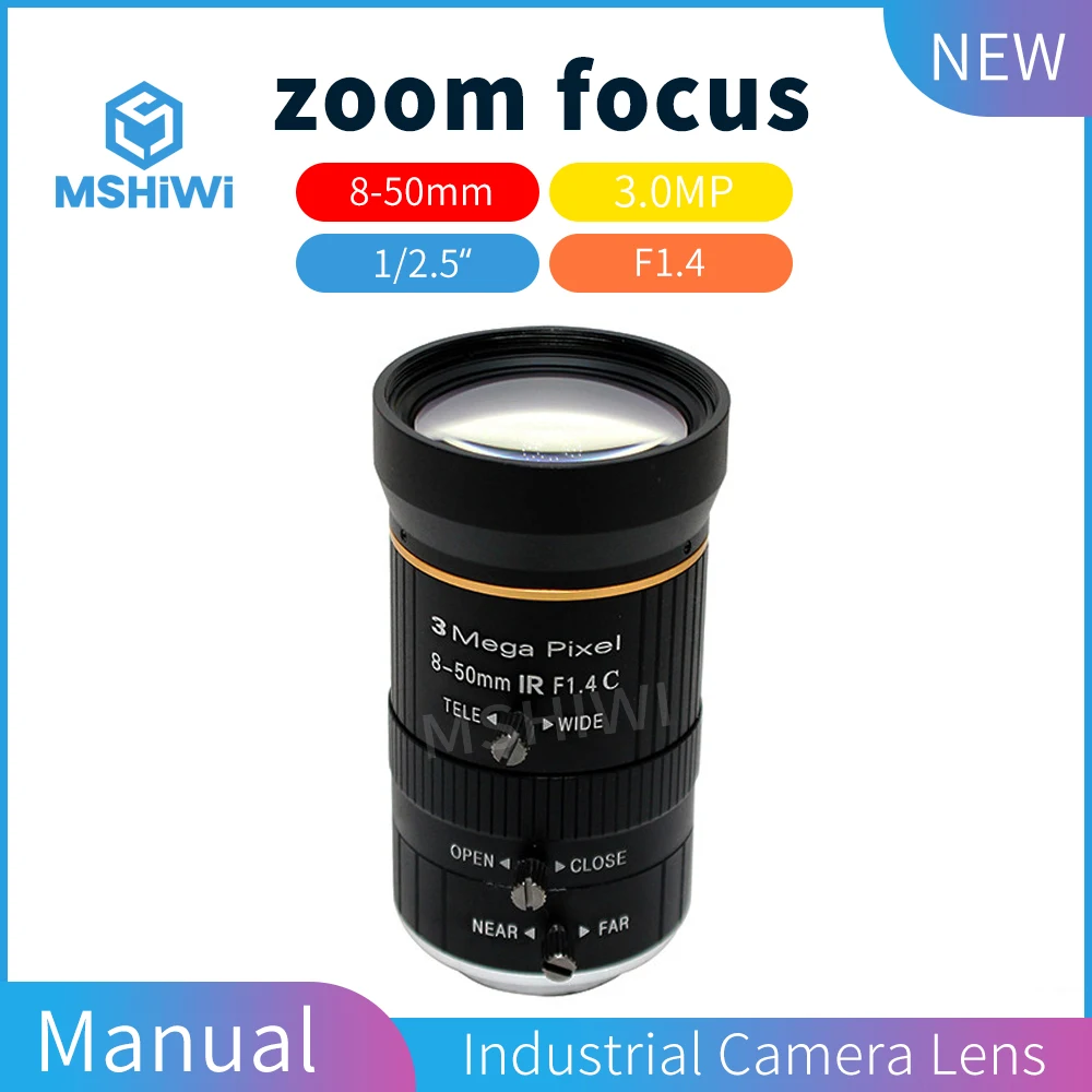 3MP 5-50Mm Varifocale 1/2.5 "F1.4 Handmatige Iris Lens Zoom Focus Lenzen Voor industriello Camera Machine Vision Inspectie M