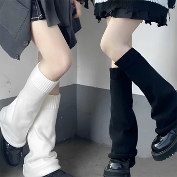 2024 Gebreide Longs Sokken Vrouwen Y 2K Punk Effen Zwart Wit Been Warmers Herfst Winter Harajuku Hoop Losse Voeten Bedekken Legging