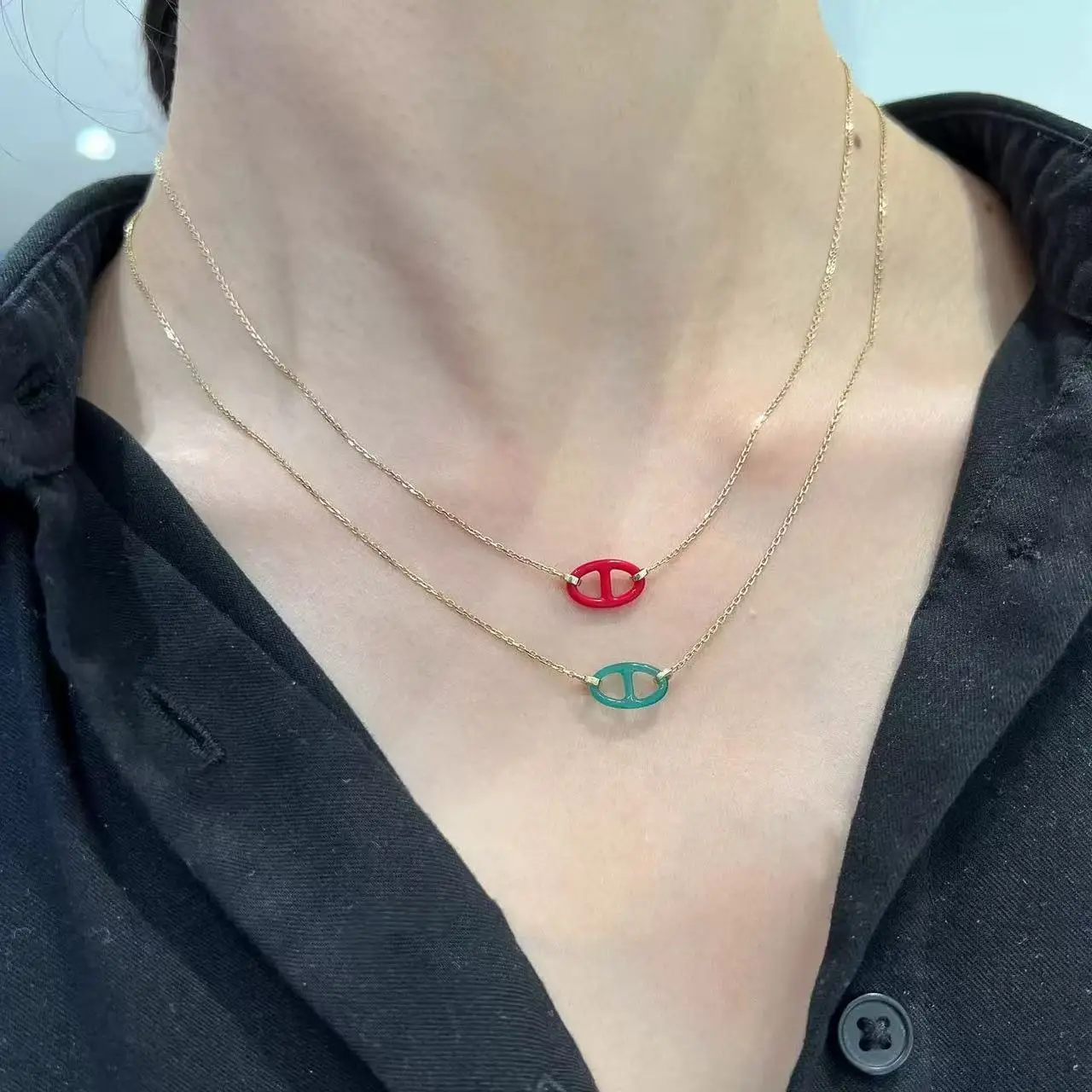 S925 sterling silver simple pig nose necklace, fashionable and high-end clavicle chain, light luxury niche design accessory
