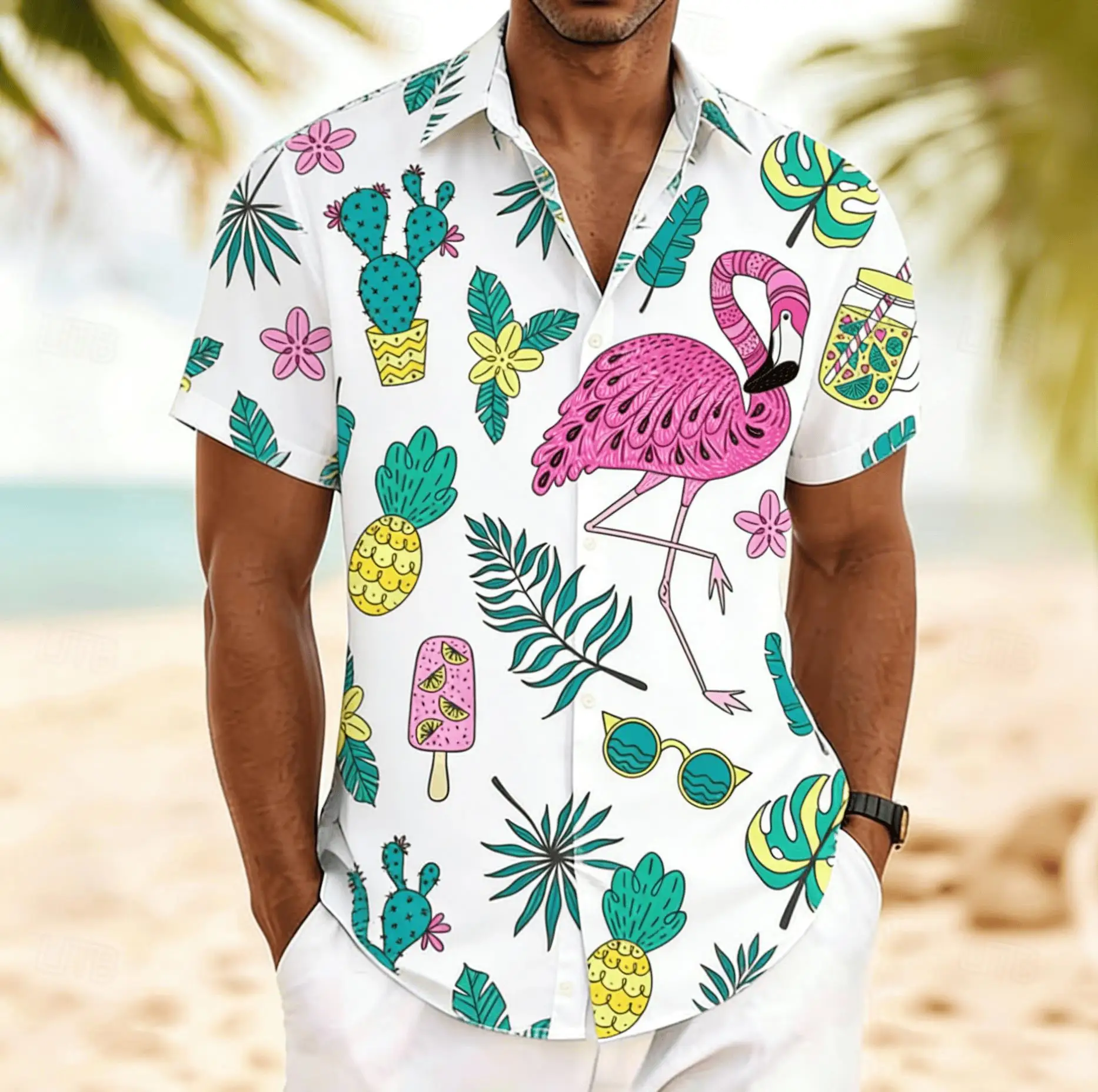 Men's Print Short Sleeve Shirt, Spring Summer Fun Hawaiian Vacation Blouse, Loose Casual Top