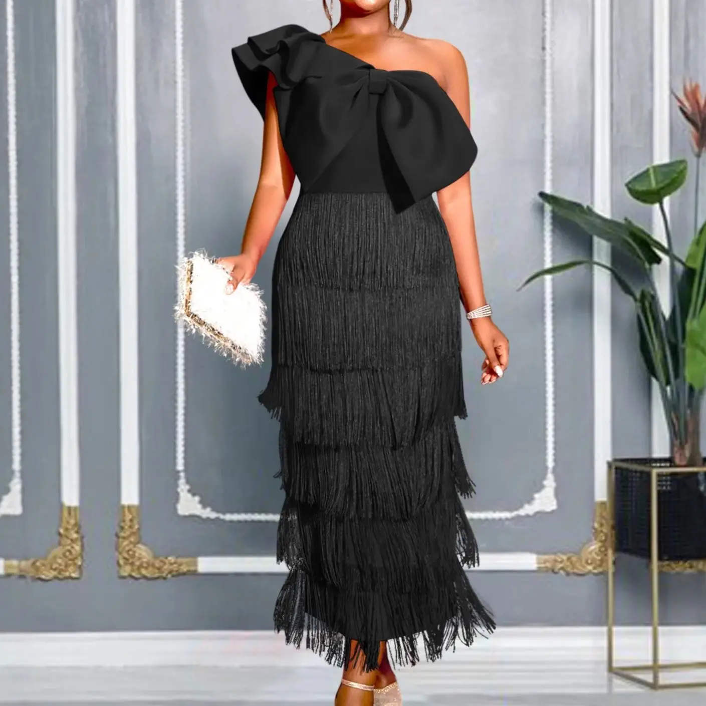 

Вечернее платье больших размеров с кисточками и бантом, женское вечернее платье без бретелек, роскошное вечернее платье для ужина, 2021, элегантные и красивые женские платья