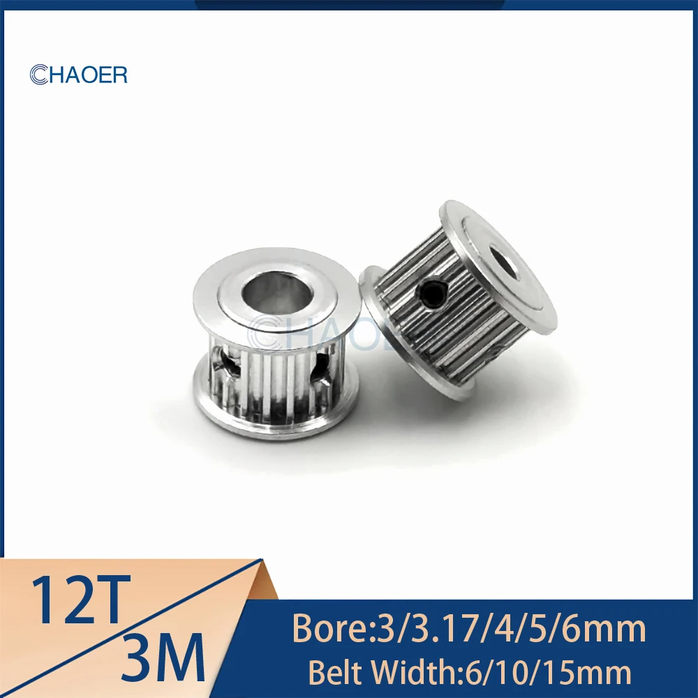 

HTD3M 12 Teeth Timing Pulley Bore 3/3.17/4/5/6mm For 3M Open Belt Width 6/10/15mm 12Teeth Synchronous Wheel Gear 12T Sheave