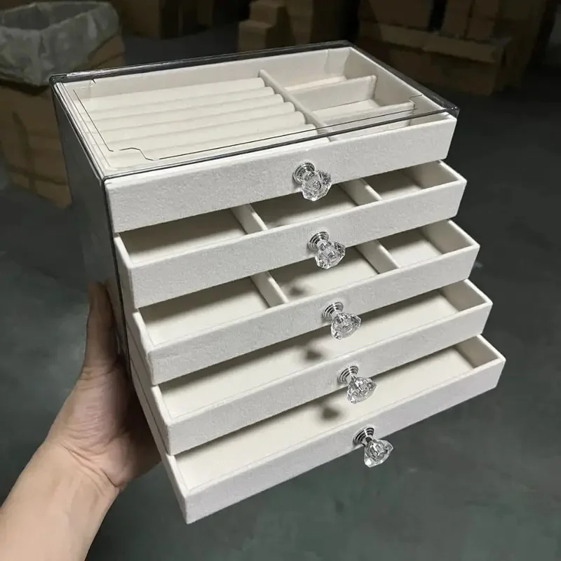Transparent Acrylic Velvet Lined Jewelry Box, Drawer Organizer for Earrings Rings Necklaces Bracelets