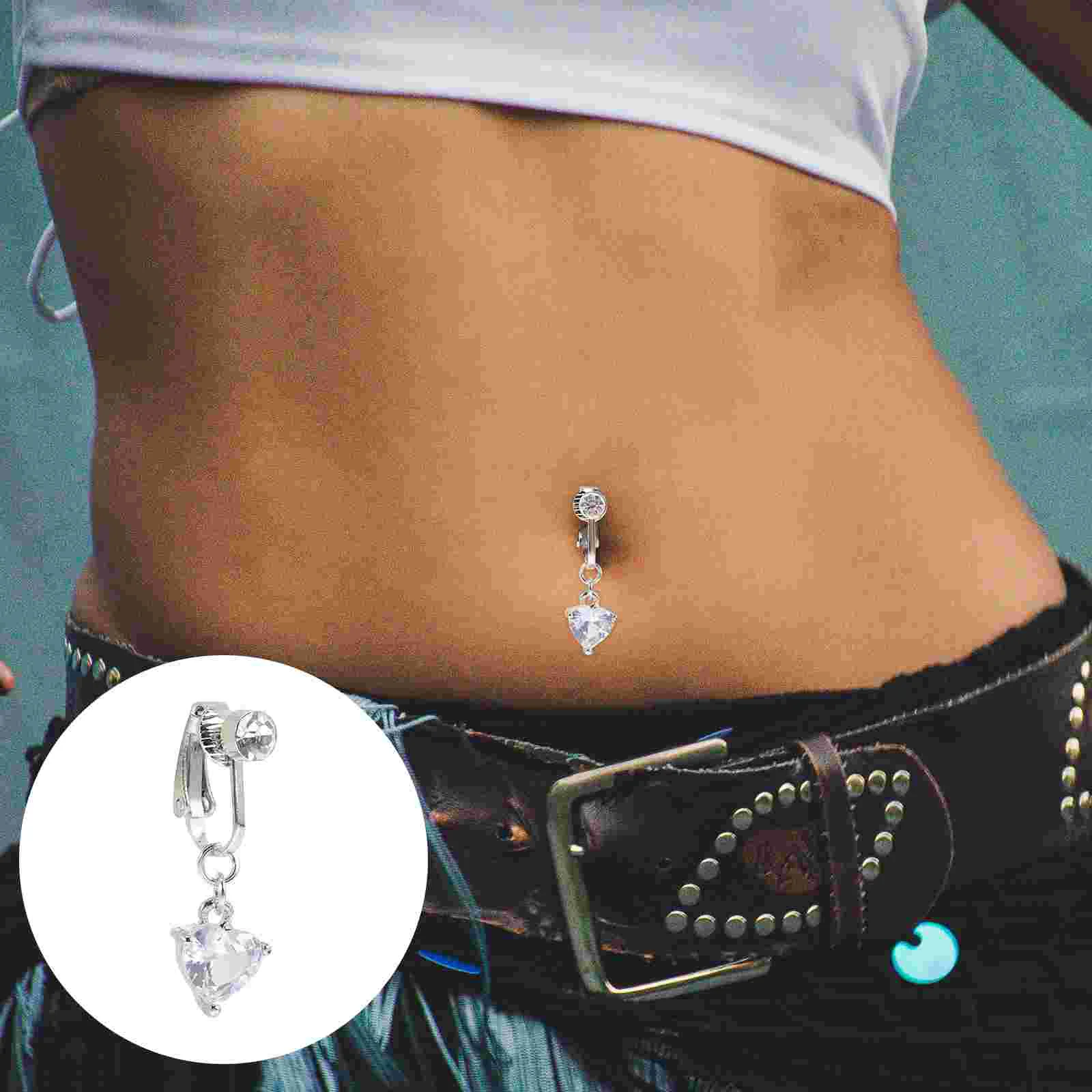 Navel Ring Fake Piercing Belly Button Jewelry Non Rings Clip Zircon Body Perforation Women's