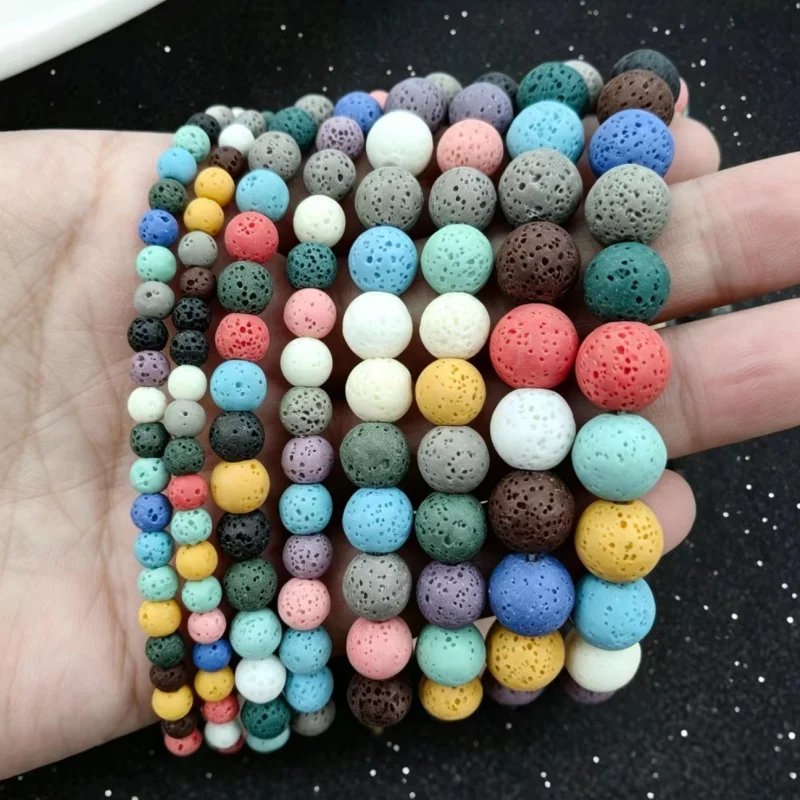 4-10mm Natural Volcanic Rock Lava Stone Colorful Round Beads For Jewelry Making Loose Spacer DIY Necklace Bracelet Handmade 15“