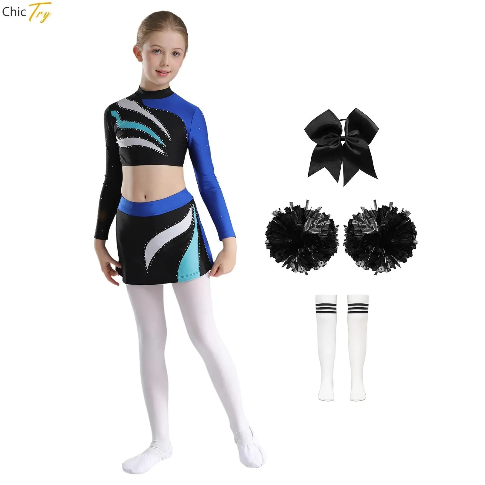 Girl Cheerleader Costume Outfit Set Halloween Cheerleading Fancy Dress Football Basketball Baby Cheer Uniform School Performance