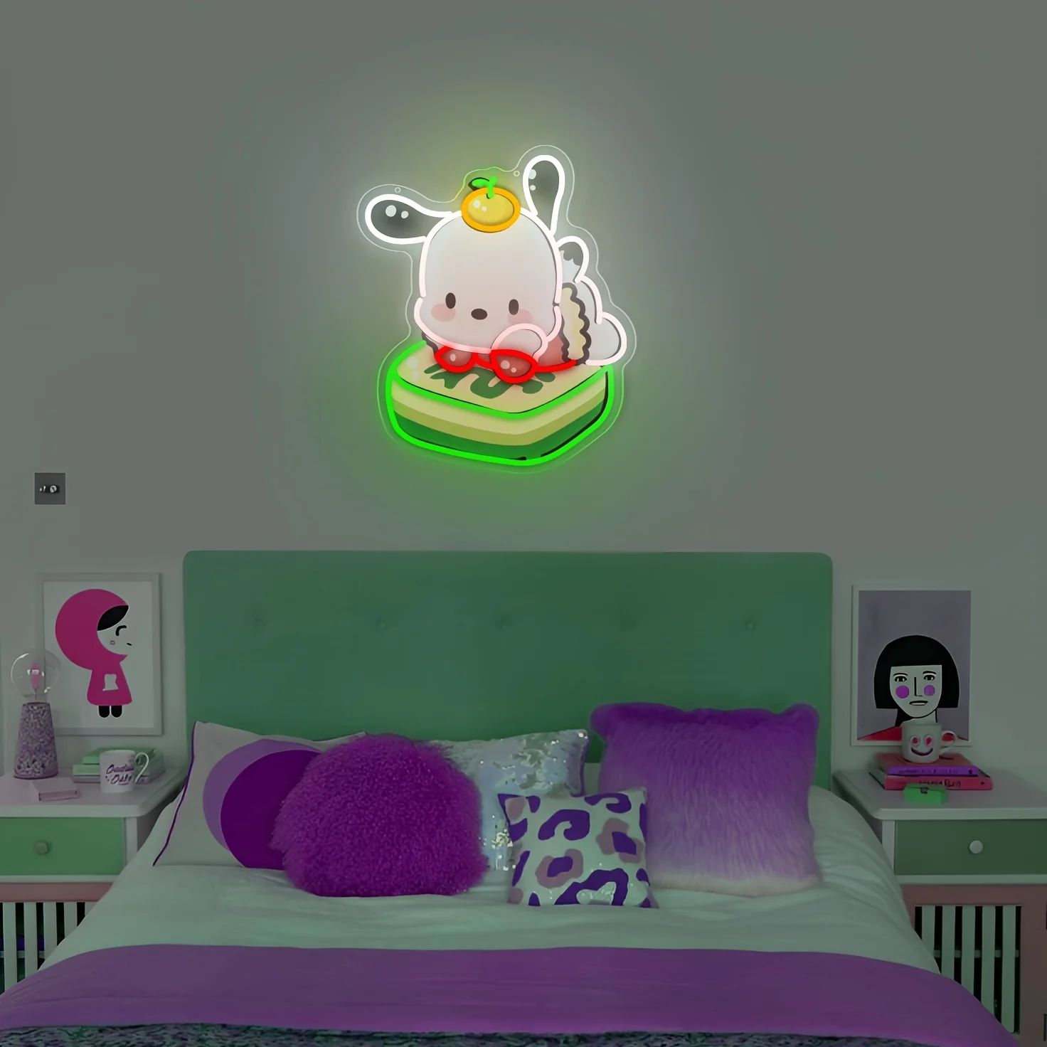 Pochacco كعكة LED النيون تسجيل USB عكس الضوء ضوء النيون تسجيل ل Gameroom غرفة نوم بار غرف معيشة حفلة عيد ميلاد هدية جدار ديكور