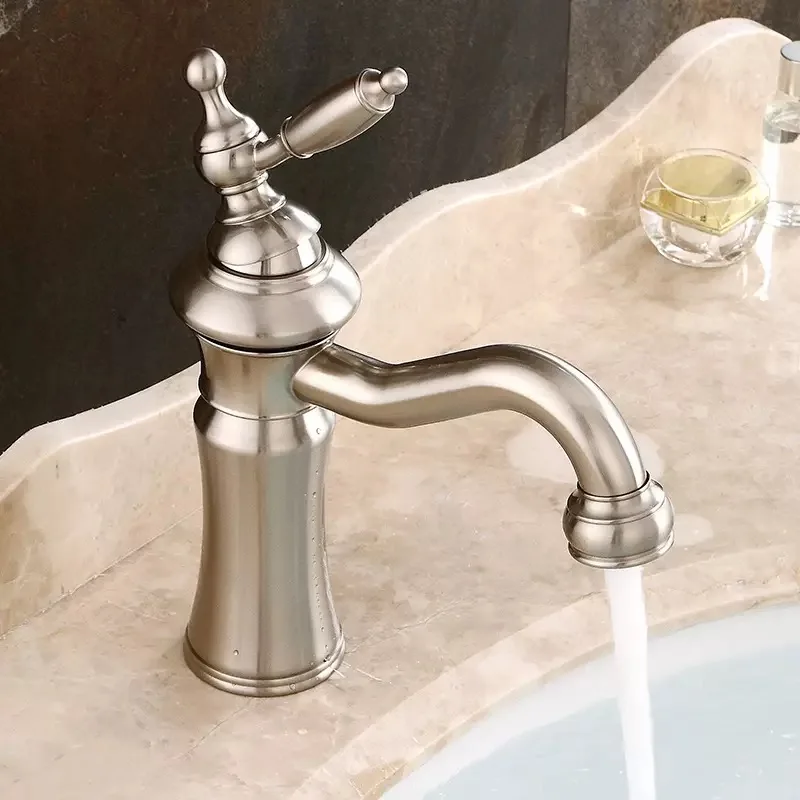 

Wash-basin Faucet Black/Silver Brass Fashion Bathroom Large Bend Mouth Type Single Handle Faucet Sink Cold Hot Water Mixer Taps