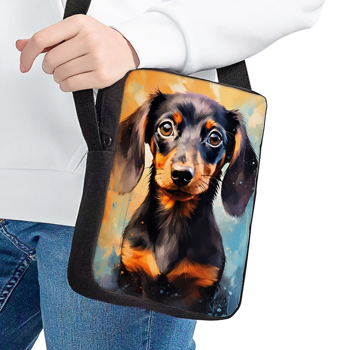 Bolso de hombro de pequeña capacidad para mujer, bandolera con estampado de patrón de Dachshund 3D, informal, a la moda, para ir de compras, de viaje