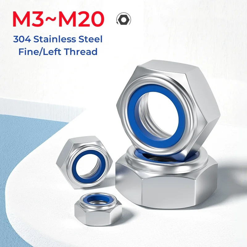 M3 M4 M5 M6 M8 M10 M12 M14 M16 M18 M20 304 Stainless Steel Fine/Left Thread Hex Nylon Insert Lock Nut Fine/Reverse Tooth Nuts