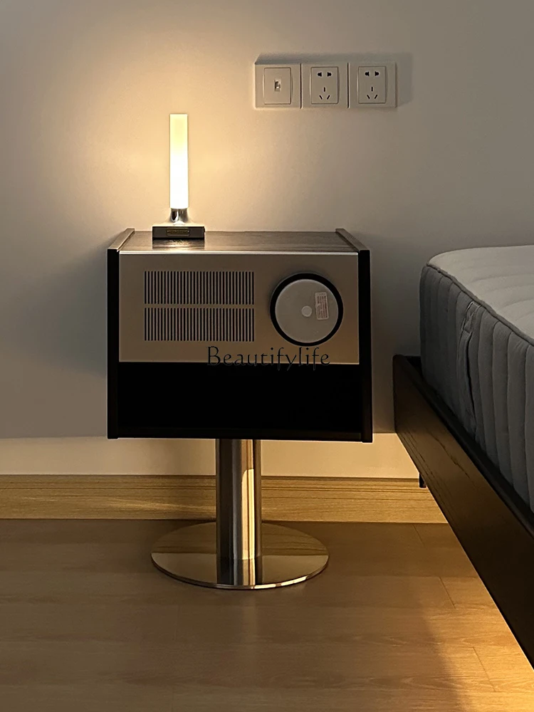 Modern simple storage bedside table small apartment retro bedroom floor creative narrow cabinet with lamp