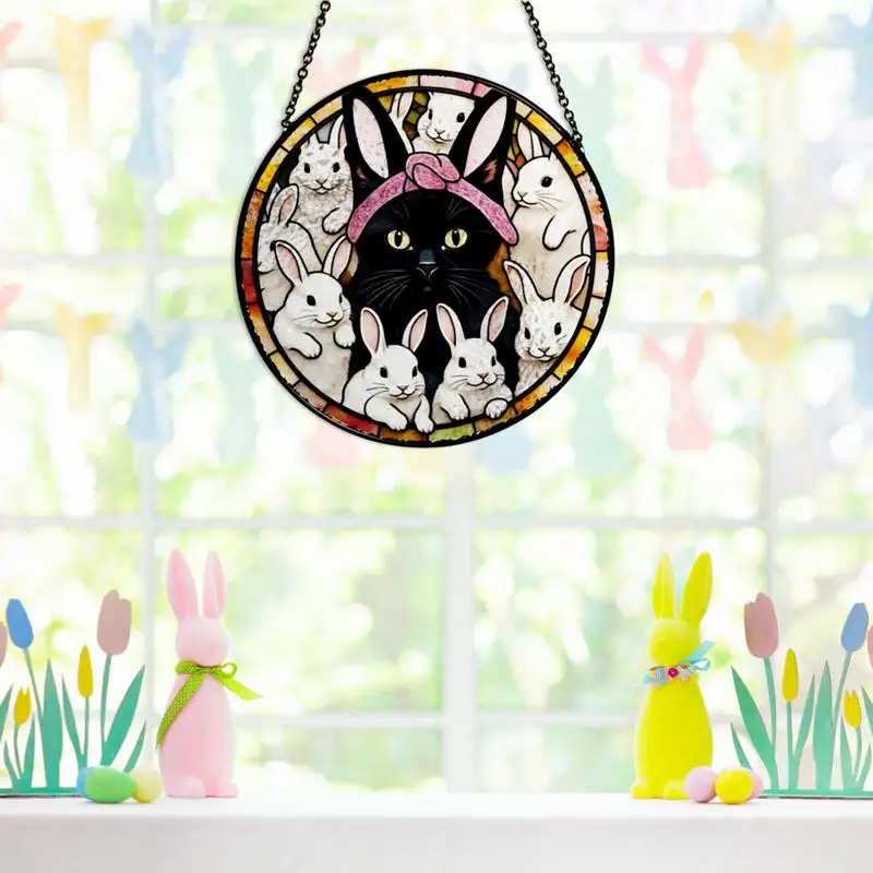 Sun Catchers For Window Wall Decor Art Pendant With Cat And Bunny Pattern Decorative Garden Rainbow Maker Ornament For