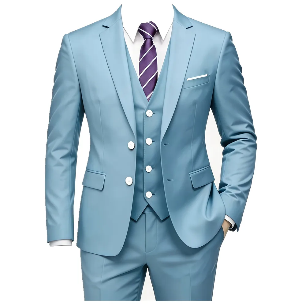 High-quality men's wedding British-style fashionable, cool, versatile, trendy business casual solid color suit three-piece set