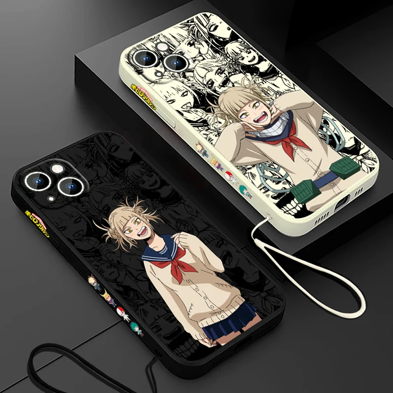 My Hero Anime Himiko Toga custodia per telefono per Apple iPhone 15 14 13 12 11 Pro Max Plus 8 7 SE Liquid Left Rope Capa Cover