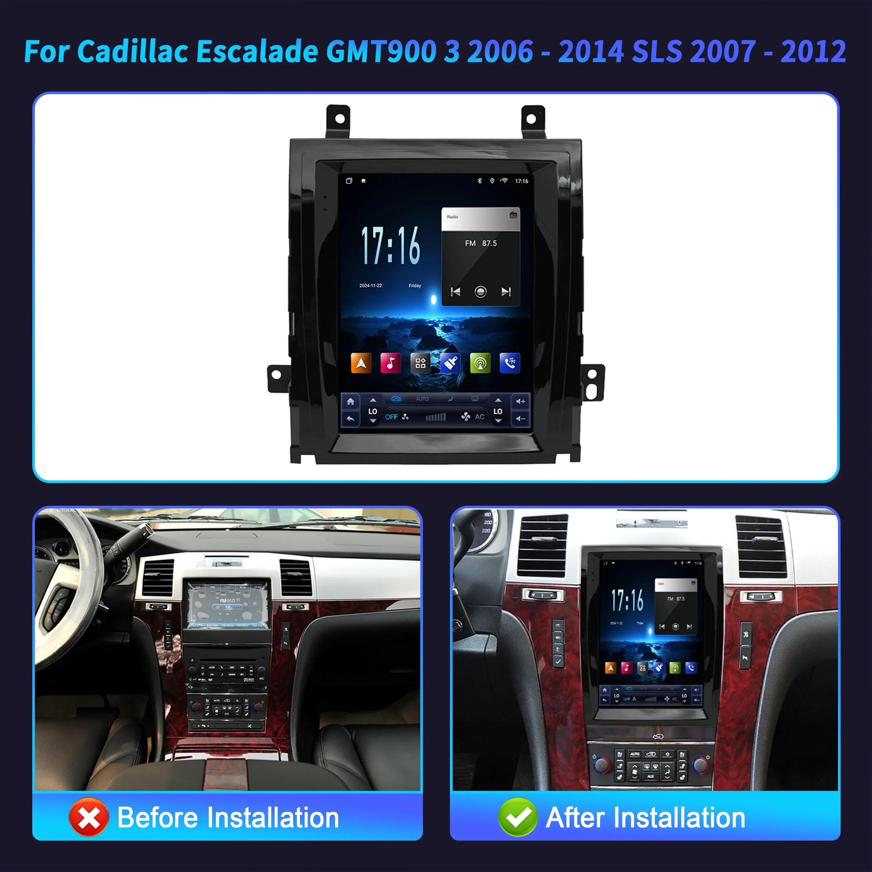 9.7inch For Cadillac Escalade GMT900 3 2006-2014 SLS 2007-2012 Car Radio Carplay Multimedia Bluetooth Wireless Head Unit Screen