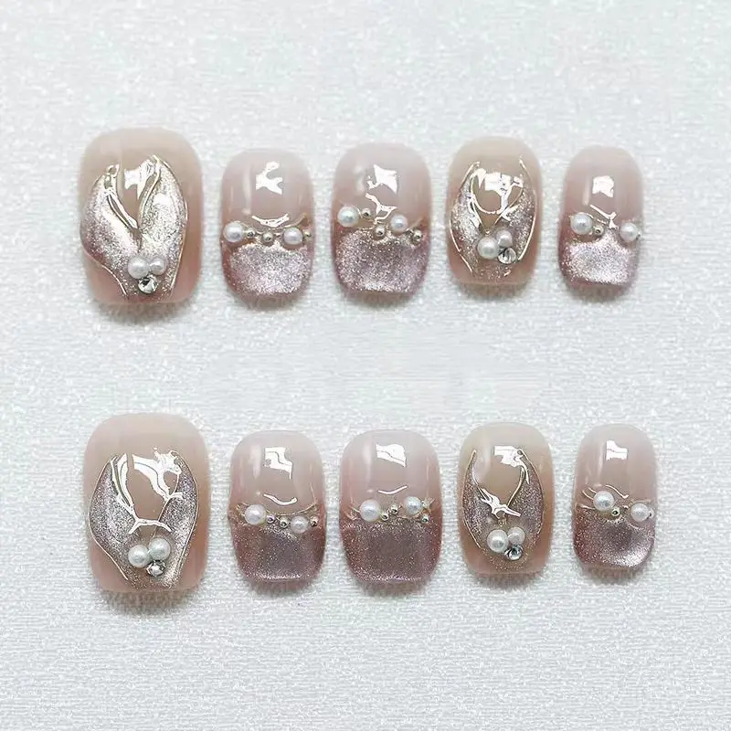 

French high-end clear pearl fishtail whitening nail art, pure handmade custom wearable nails, reusable nail art