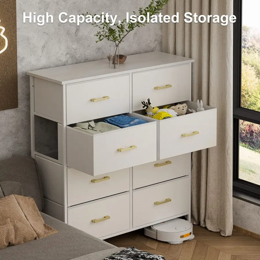 8つの引き出し付きの寝室用ドレッサー、クローゼット、リビングルーム、廊下、子供部屋用のチェスト、頑丈なスチール製の白いドレッサー