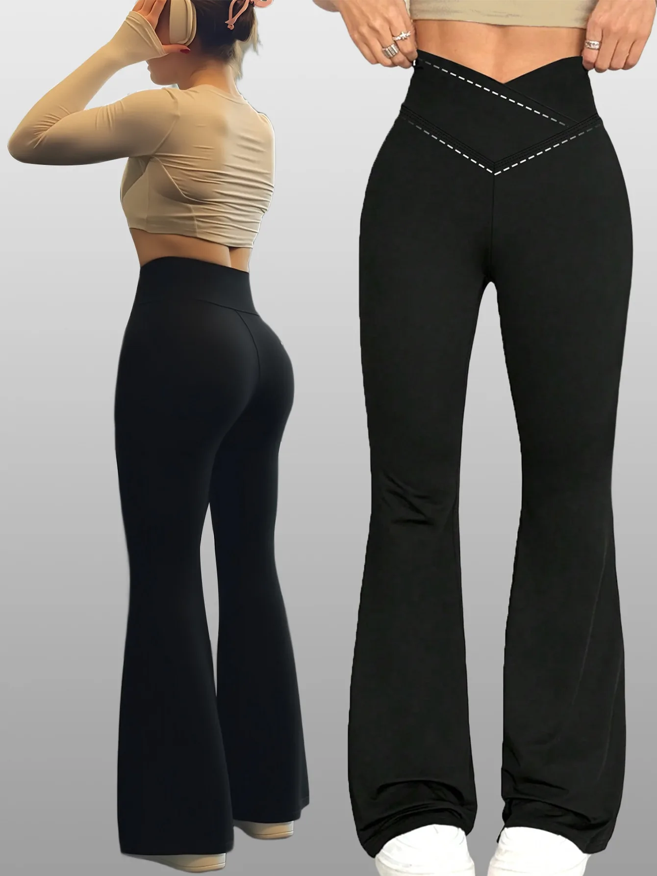 

Women Gym High Waist Yoga Leggings Booty Lifting Pant Naked Feel High Elasticity Flare Leg Workout Trousers For Drapey Loose Fit