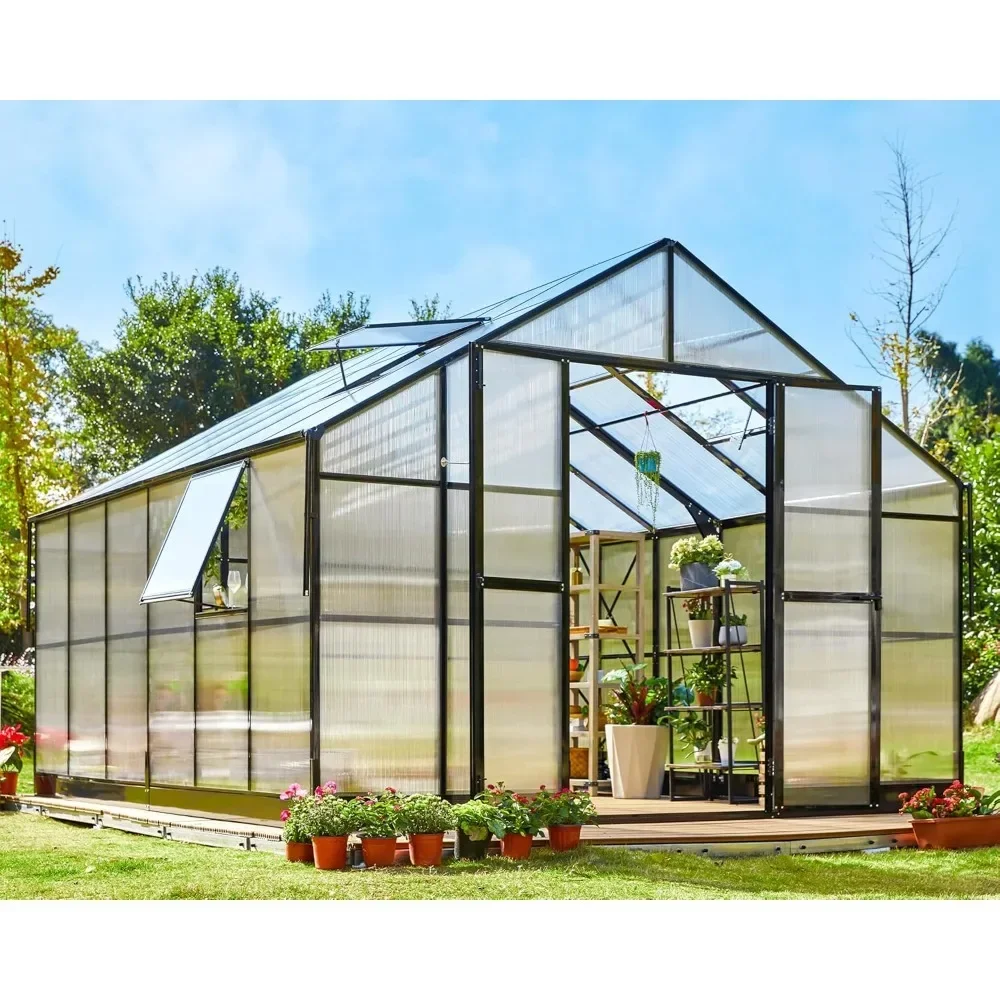 12x13.5x9 FT Polycarbonate Greenhouse - Aluminum Greenhouse with Quick Connect Fittings, 6.7 FT Height Double Doors, Greenhouse