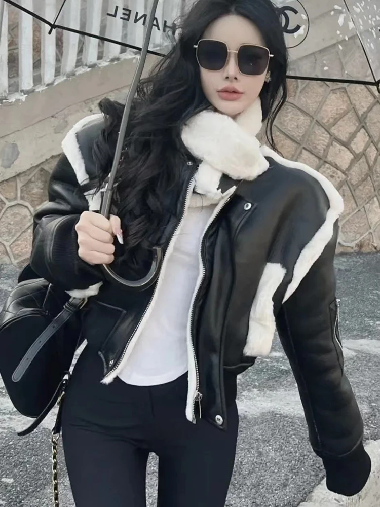 

Зимняя замшевая кожаная куртка с воротником-стойкой, женская теплая утепленная парка на молнии, верхняя одежда, женские плюшевые хлопковые куртки с большим карманом