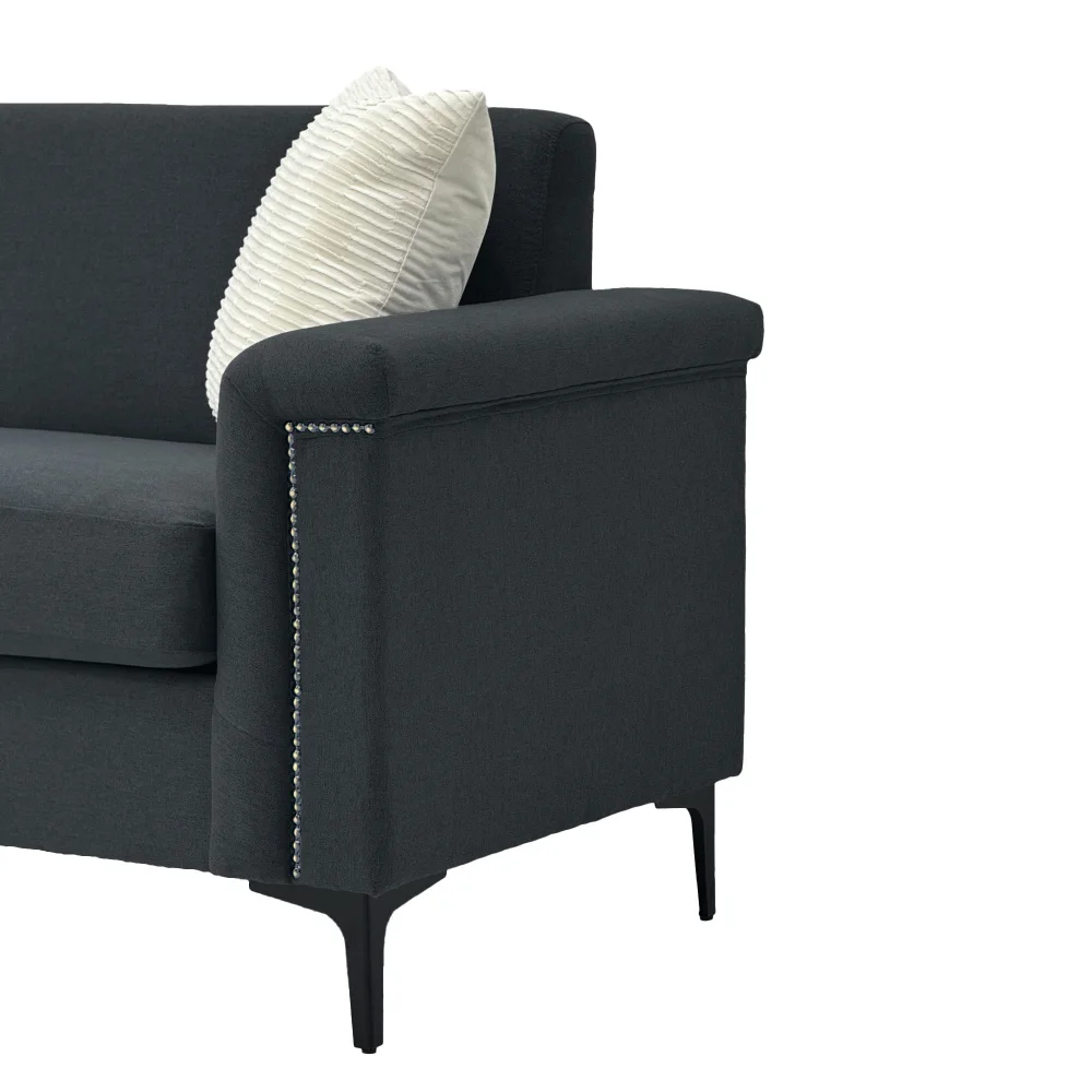 PINGGO 2-Sitzer-Sofa im nordischen Stil, feiner Leinenstoff, Massivholzrahmen, stabile Eisenbeine, 174 x 72 x 82 cm, Wohnzimmermöbel – Detail 23