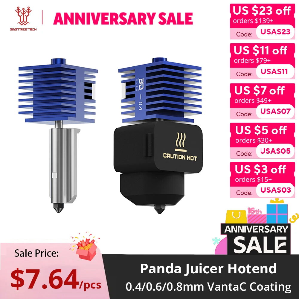 

BIGTREETECH Panda Juicer SF Hotend 0.4/0.6/0.8mm Nozzle Hardened Steel VantaC Coating Nozzle Kit for Bambulab P2S/A1/H2 Series