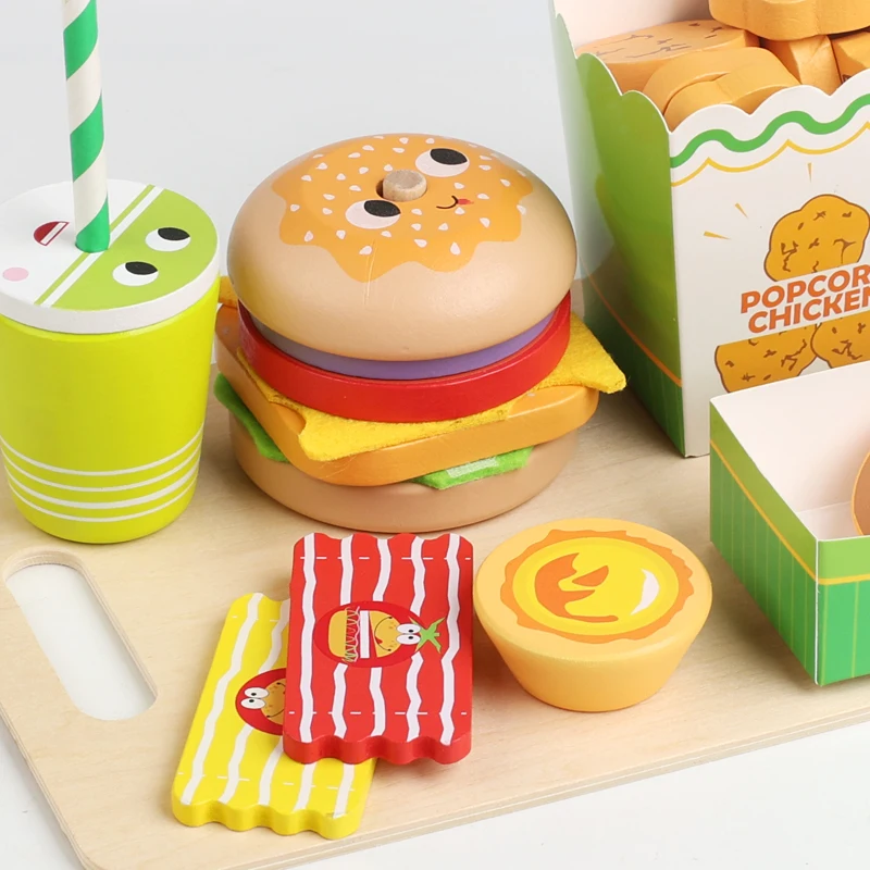 Kids Kitchen Playset Sim Burger Fries Restaurant Order Food Games Hamburger Sandwich Stacking Cooking Parent Child Games