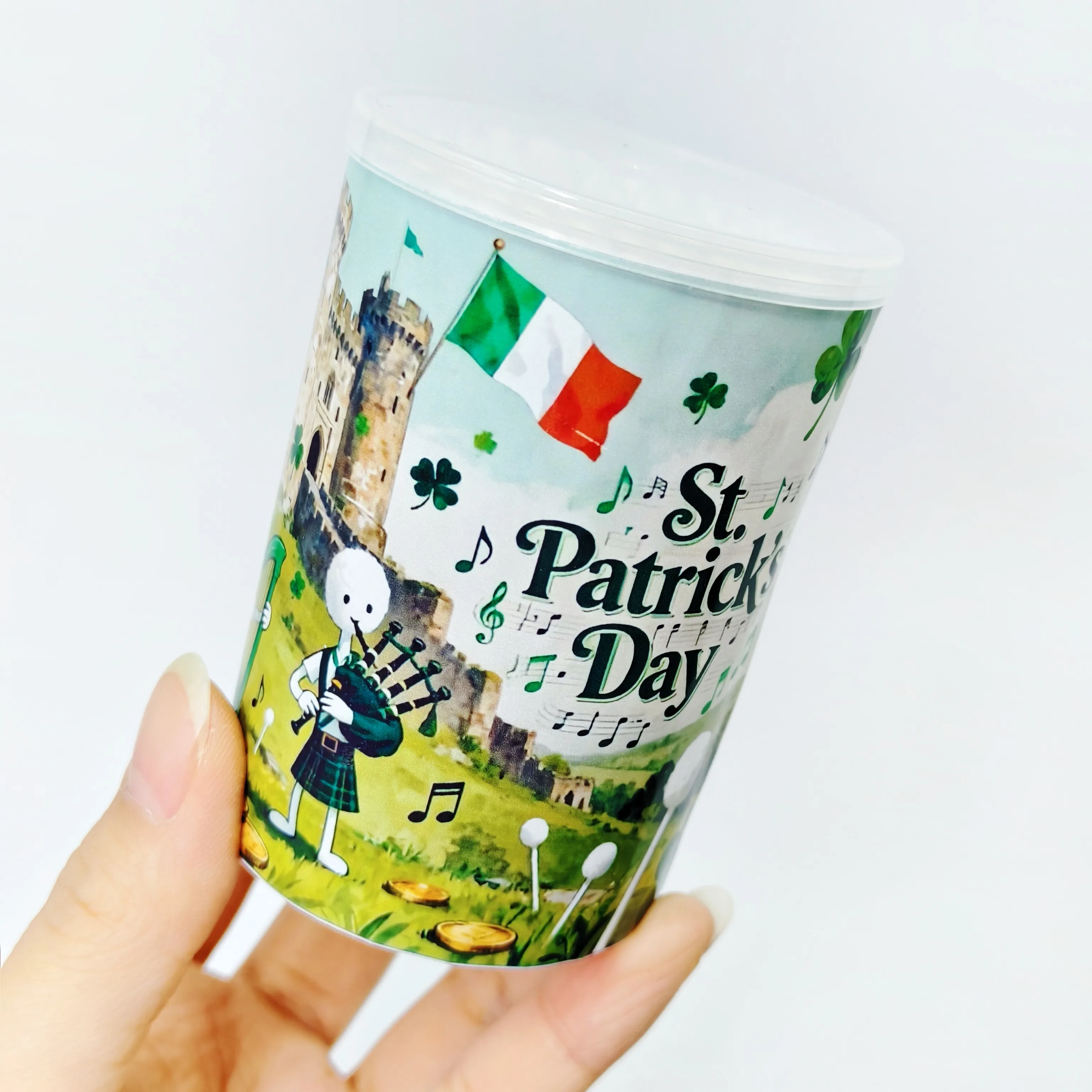 100개/200개 성 패트릭의 날 테마 면봉, 양쪽 끝이 두꺼운 면봉, 이중 원형 면봉