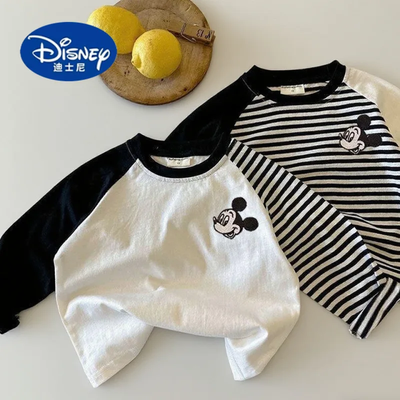 

Disney Embroidered Mickey Kids Shirt | Raglan Sleeve Striped Top, Color Block Cotton Long Sleeve Tee