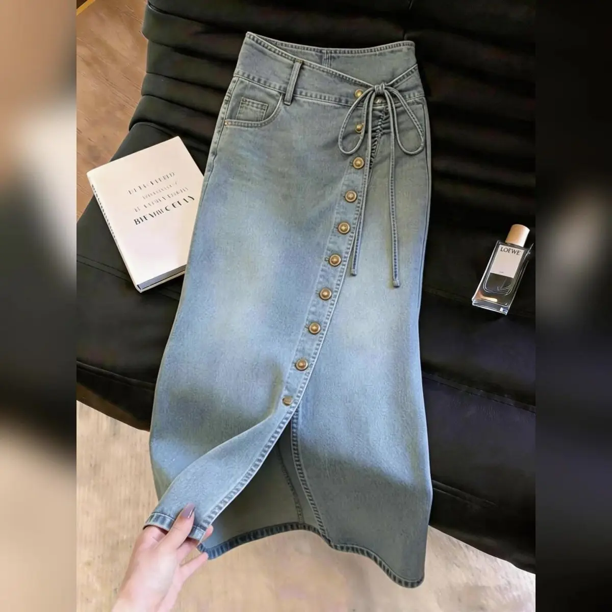 New Blue Breasted Split-ended Denim Long Skirt Women