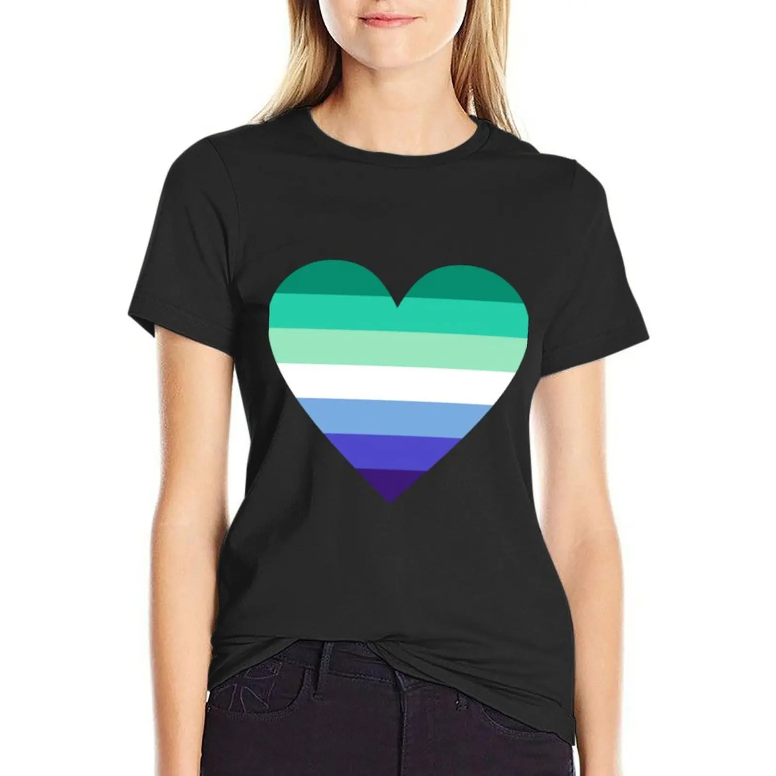 heart shaped gay men pride flag T-Shirt tops funny t shirts for Women loose fit