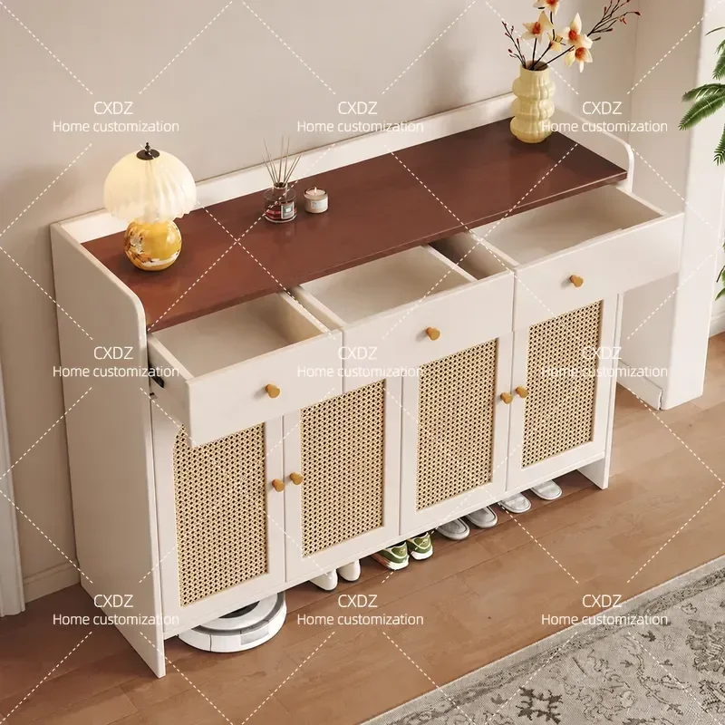 Solid Wood Shoe Cabinet Wall Mounted Entryway Storage Large Capacity Stainless Steel Household Door Locker Indoor Organizer