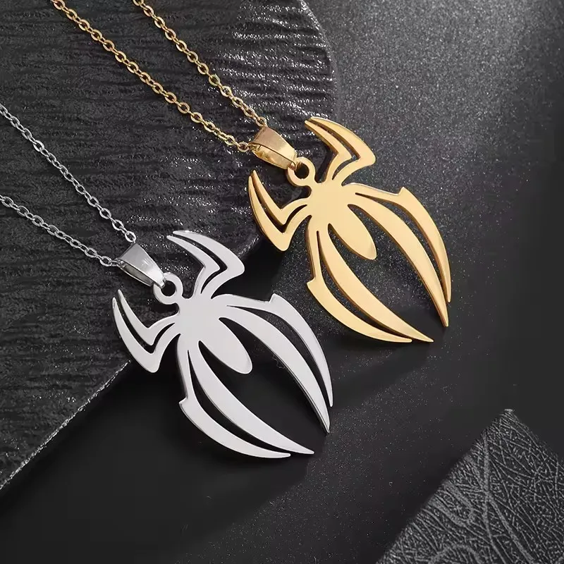 Stainless Steel Spider Pendants Chain Necklaces for Mens Silver Color Gold Color Gothic Punk Halloween Jewelry