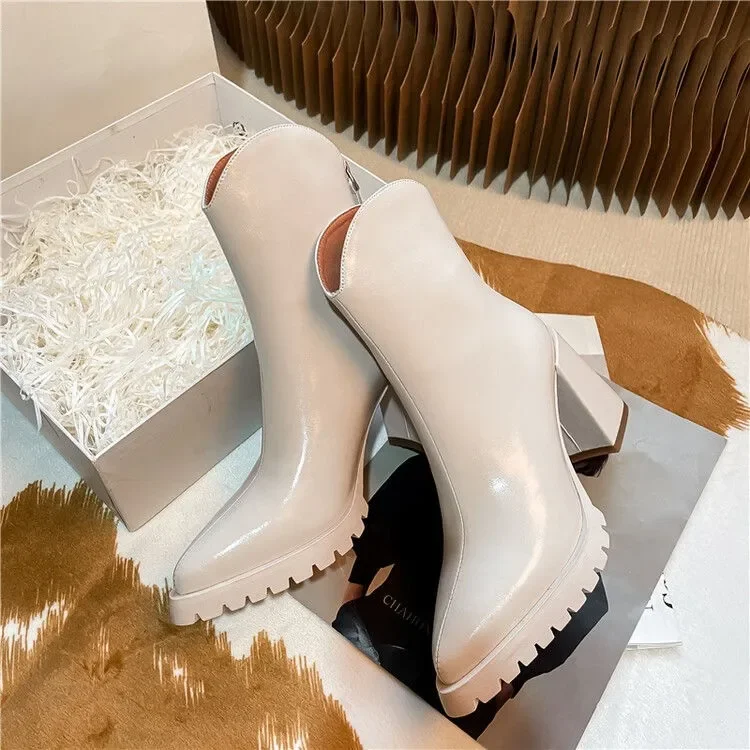 Elegant Women Ankle Pointed Toe High Heels Boots Comfort Leather Wedding Party Chelsea Boots Winter New 2025 Trend Women Shoes