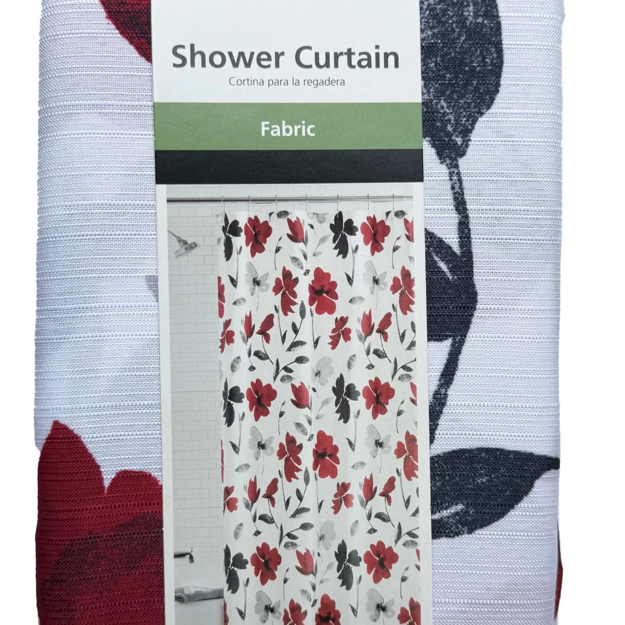 Zwart rood en grijs bloemen douchegordijn, 72" X 72", polyester, douchegordijn, gordijn