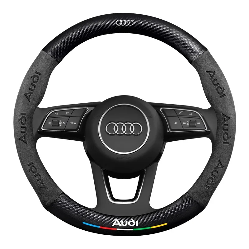 For Audi S3 S4 S5 S6 RS3 RS4 RS5 Q2 Q3 Q5 Q7 Q8 SQ5 TT A3 A4 A5 A6 A7 A8 Car Anti-slip Suede Carbon Fiber Steering Wheel Cover