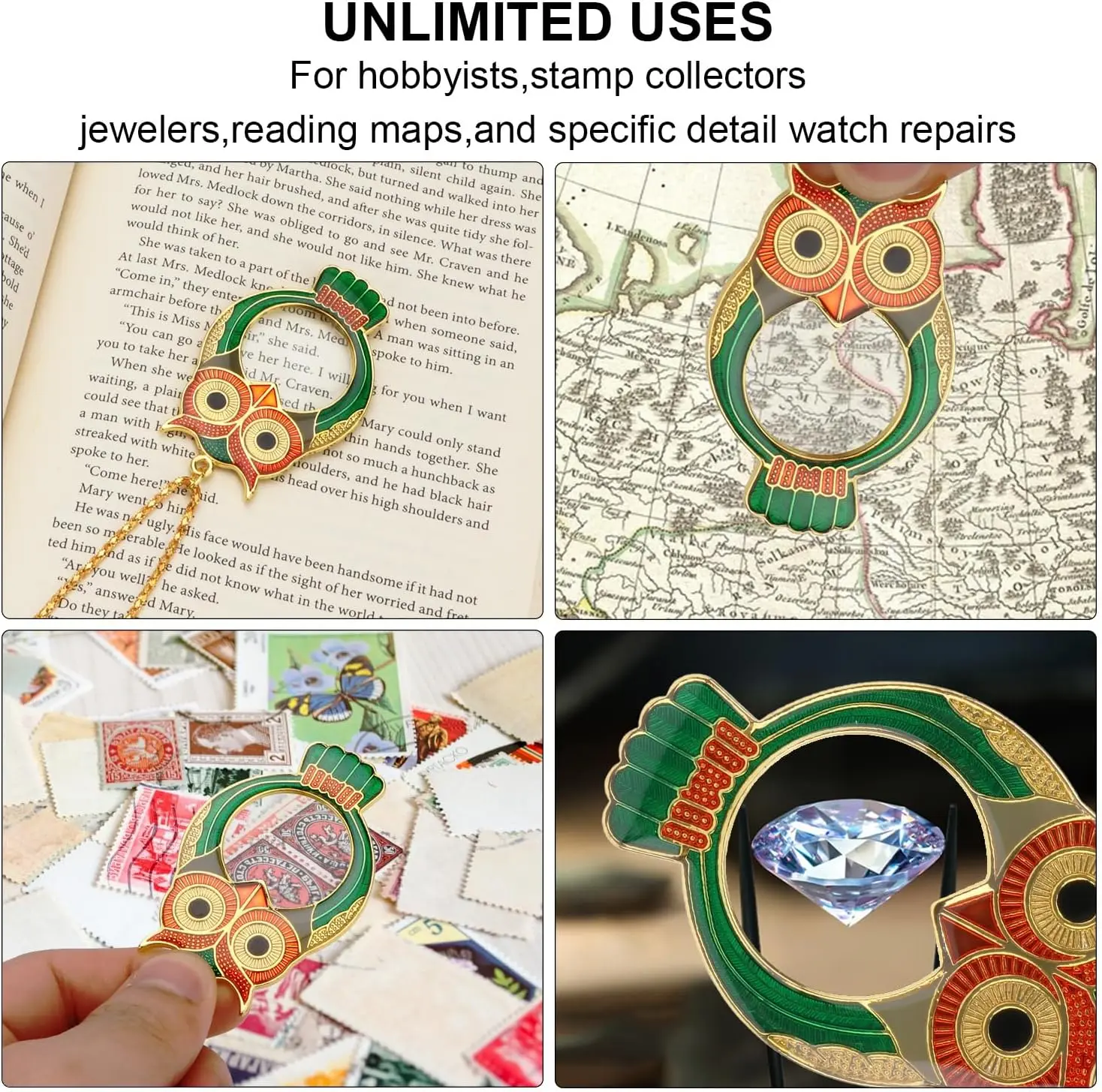 10x Owl Pendant Necklace Magnifier Pocket Loupe Mini Magnifying Glass Reading Aid Tools for Women\'s Jewelry  Coins Stamps Map