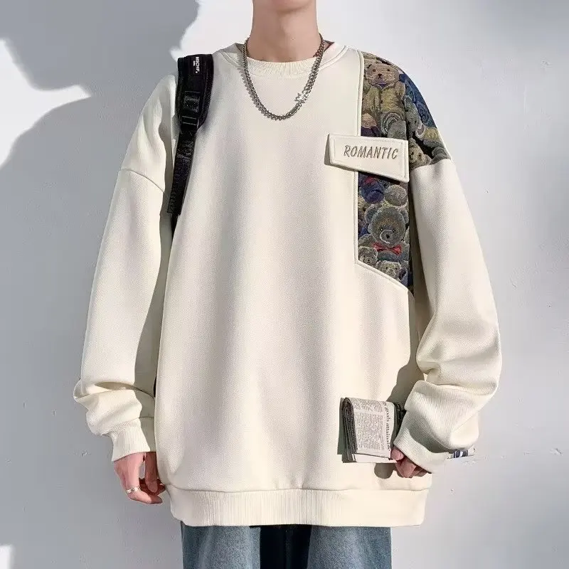 

National style sweatshirt for men spring and autumn 2025 national trend fashion youth heavy tops large size loose without hood