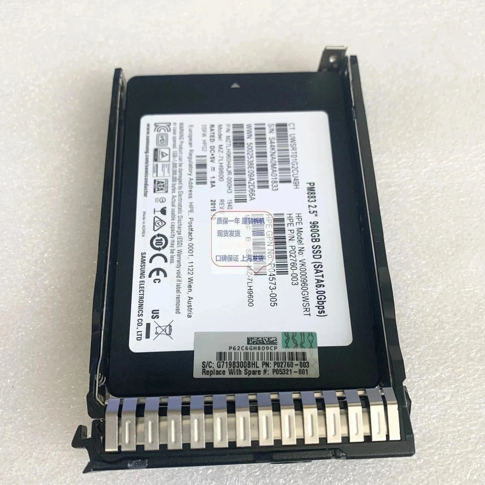 

VK000960GWSRT P02763-003 MZ7LH960HAJRPM883 960GB SSD Used