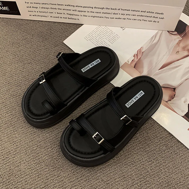 Designer Women Platform Slippers Mid Heels Sandals Summer Casual Chunky Shoes 2024 New Fad Pumps Thick Women Slides Flip-flops