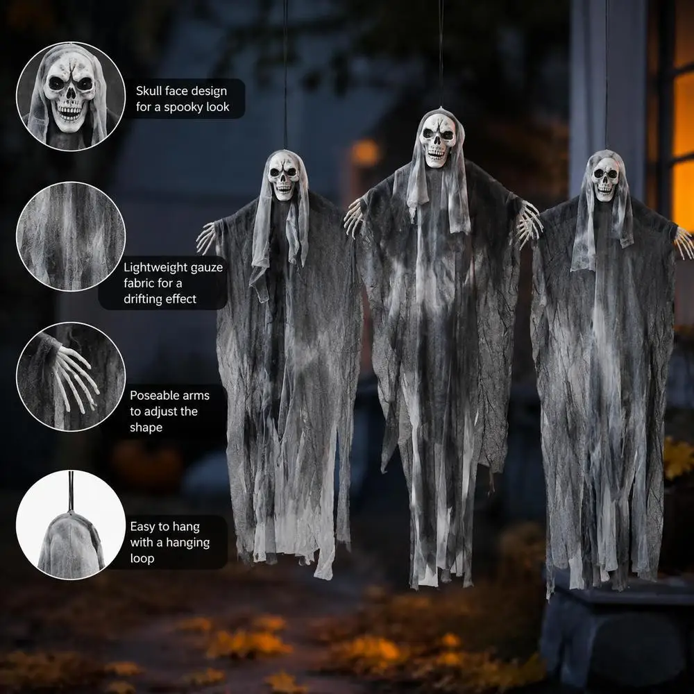 Decorazioni a tema Halloween con fantasmi sospesi, dimensioni 66 x 110 cm